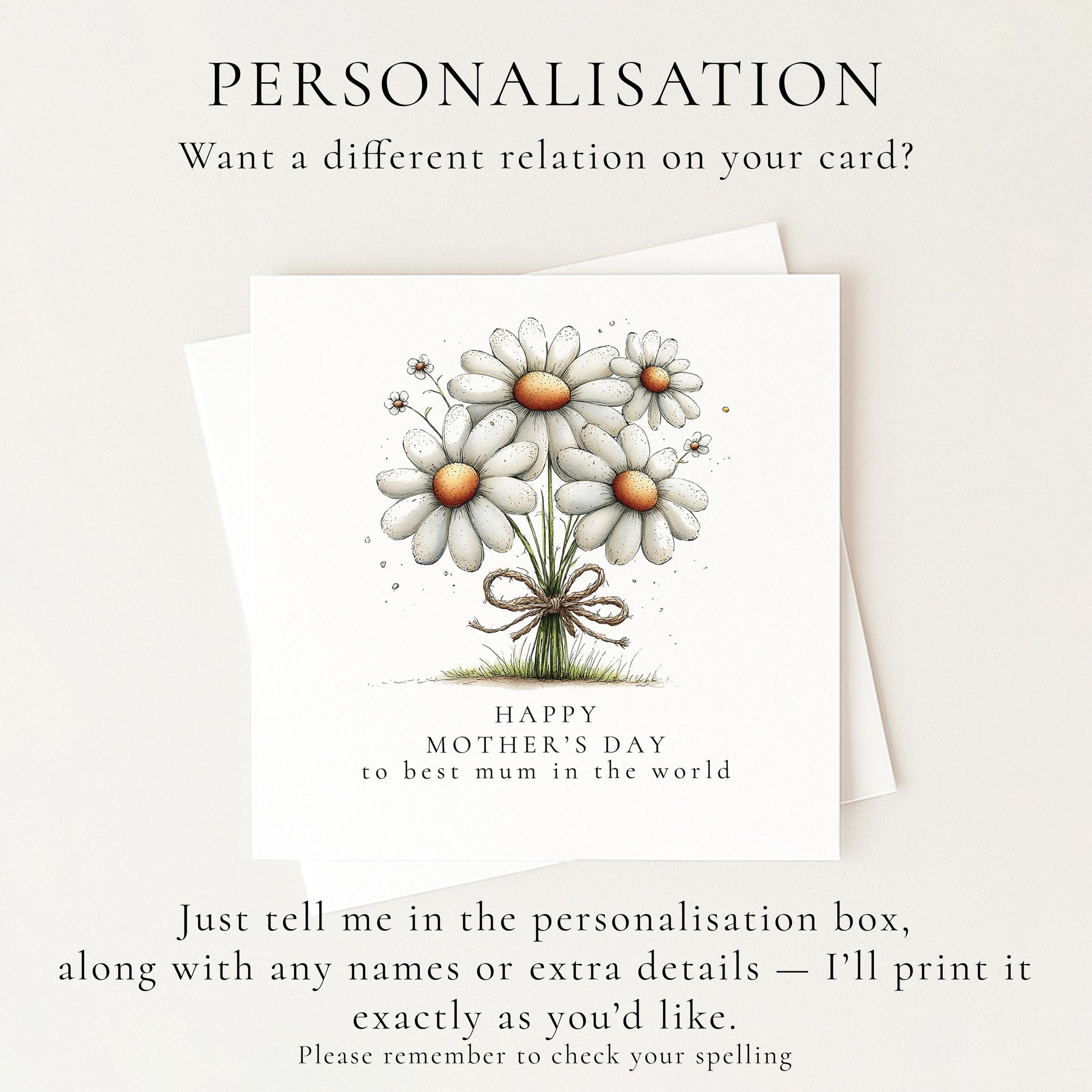 Mother’s Day Card – Personalised Floral Greeting Card With Daisy Bouquet & Heartfelt Message