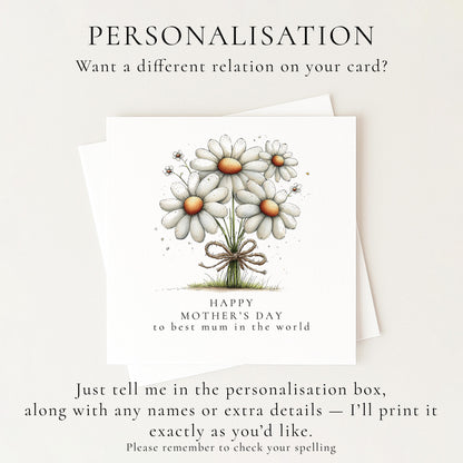 Mother’s Day Card – Personalised Floral Greeting Card With Daisy Bouquet & Heartfelt Message