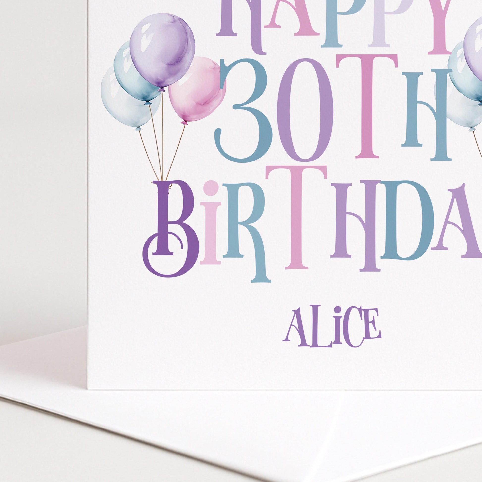 30th Birthday Card for Her, Happy 30th Birthday Card, Balloon Birthday Card, Personalised Birthday Card