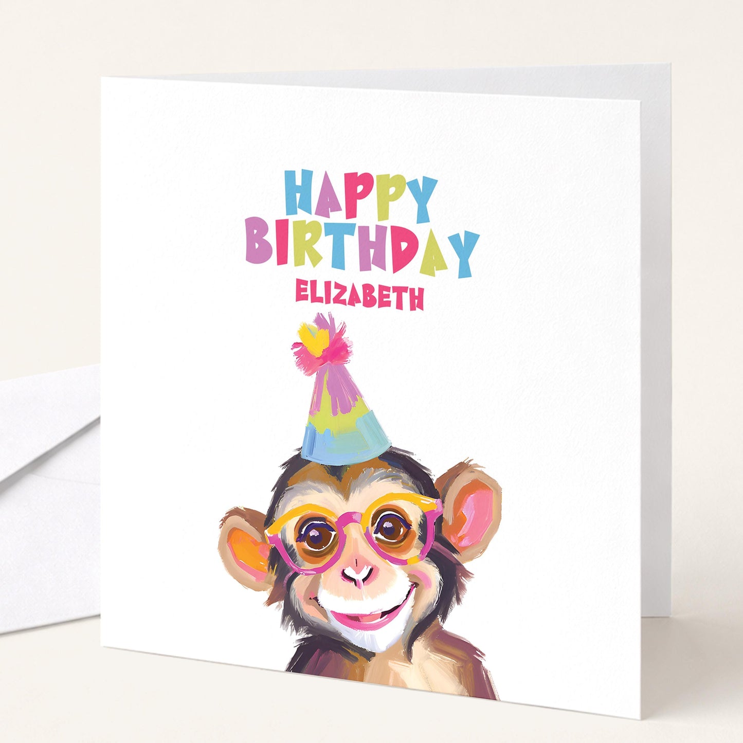 Birthday Card for Child, Cute Monkey Birthday Card, Personalised Kids Birthday Card, Fun Colourful Birthday Card