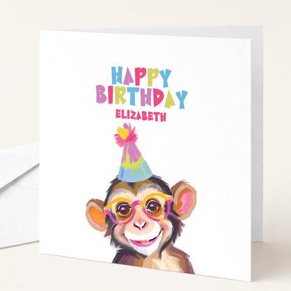 Birthday Card for Child, Cute Monkey Birthday Card, Personalised Kids Birthday Card, Fun Colourful Birthday Card