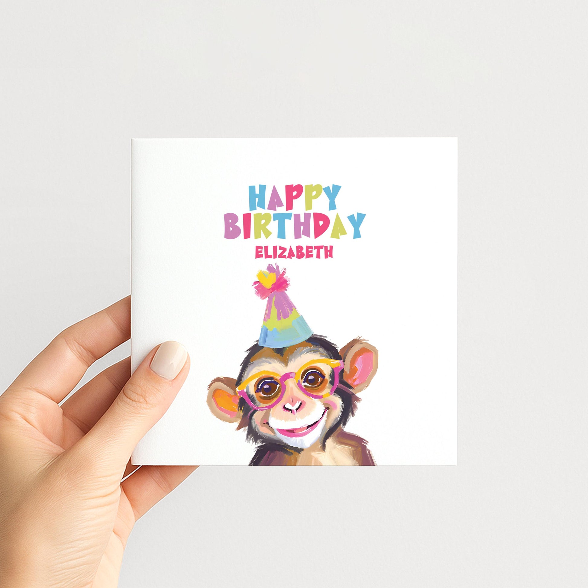 Birthday Card for Child, Cute Monkey Birthday Card, Personalised Kids Birthday Card, Fun Colourful Birthday Card