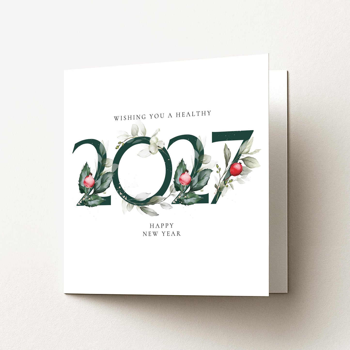 2027 New Year Card, Wishing You a Healthy New Year, Elegant Floral Happy New Year Card, New Year Greeting Card, Botanical Card