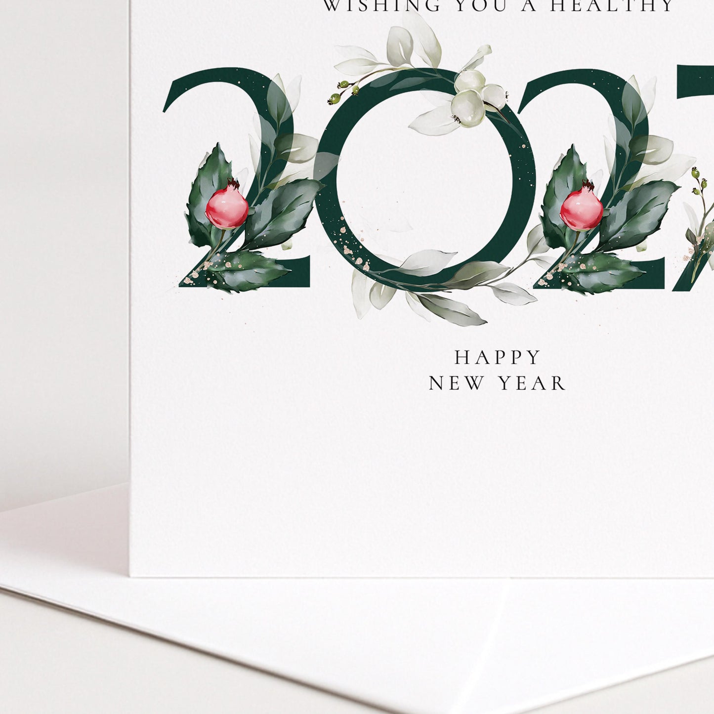 2027 New Year Card, Wishing You a Healthy New Year, Elegant Floral Happy New Year Card, New Year Greeting Card, Botanical Card