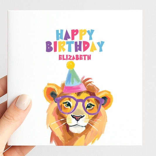 Birthday Card for Child, Cute Lion Birthday Card, Personalised Kids Birthday Card, Fun Colourful Birthday Card