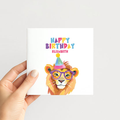Birthday Card for Child, Cute Lion Birthday Card, Personalised Kids Birthday Card, Fun Colourful Birthday Card
