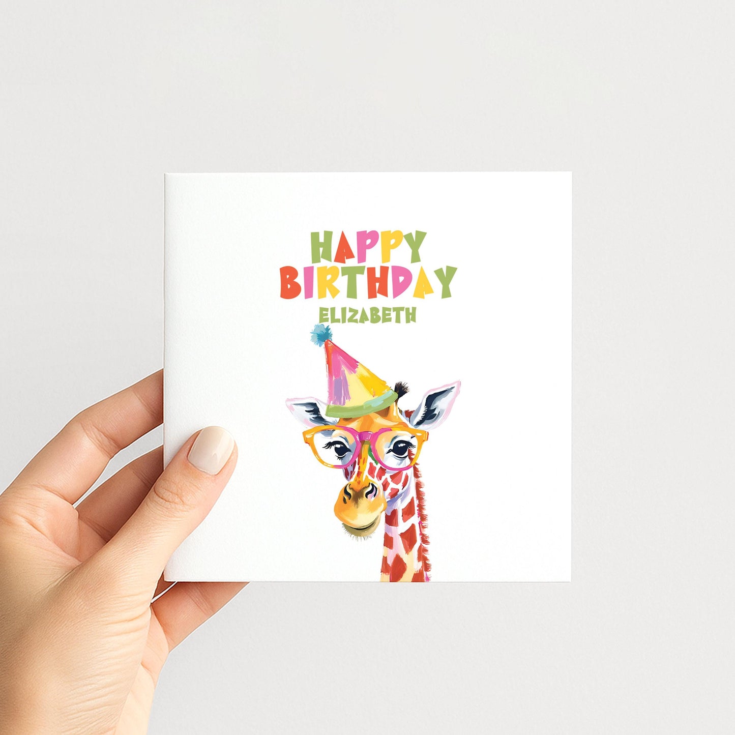 Birthday Card for Child, Cute Giraffe Birthday Card, Personalised Kids Birthday Card, Fun Colourful Birthday Card