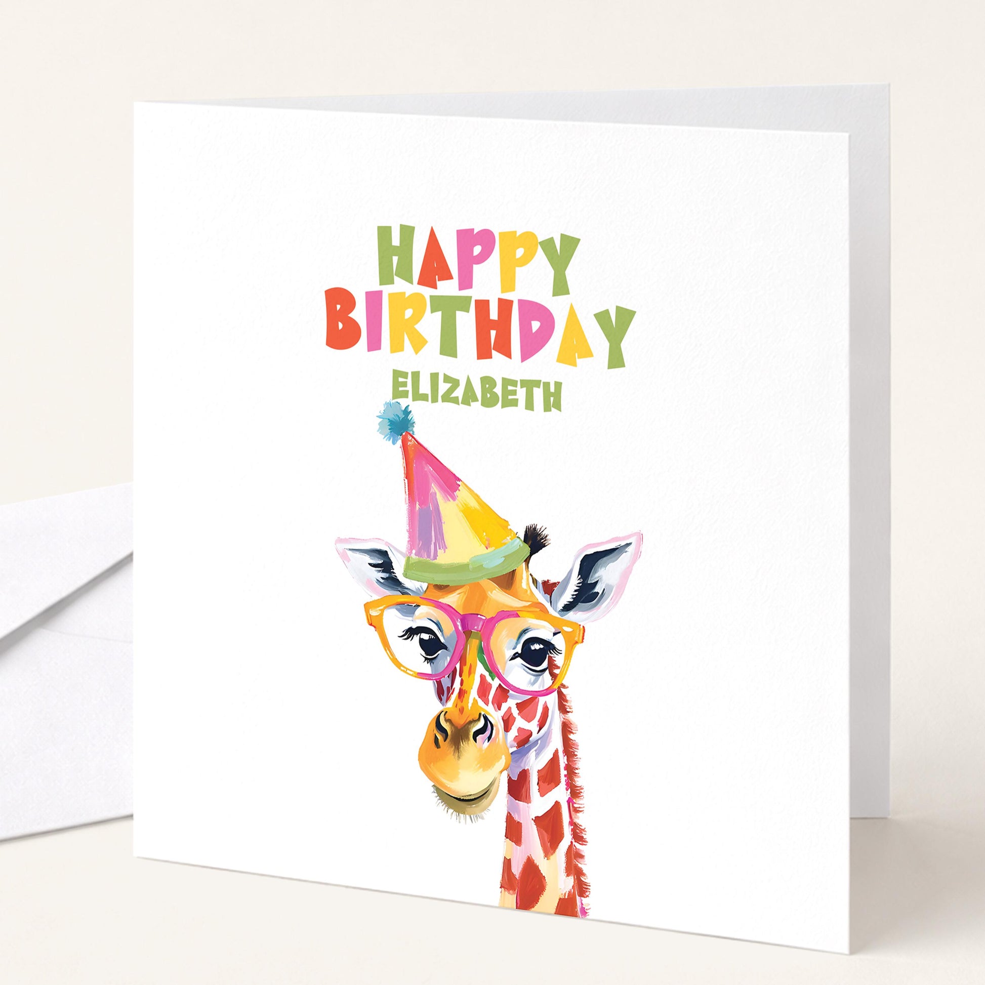 Birthday Card for Child, Cute Giraffe Birthday Card, Personalised Kids Birthday Card, Fun Colourful Birthday Card