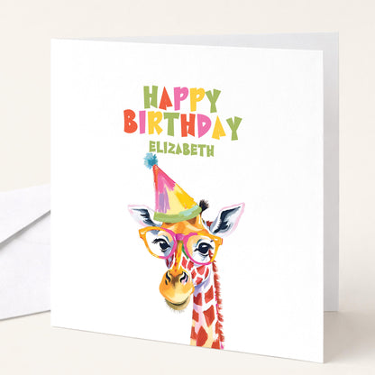 Birthday Card for Child, Cute Giraffe Birthday Card, Personalised Kids Birthday Card, Fun Colourful Birthday Card