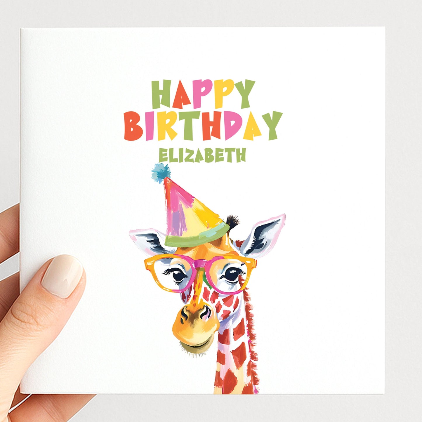 Birthday Card for Child, Cute Giraffe Birthday Card, Personalised Kids Birthday Card, Fun Colourful Birthday Card