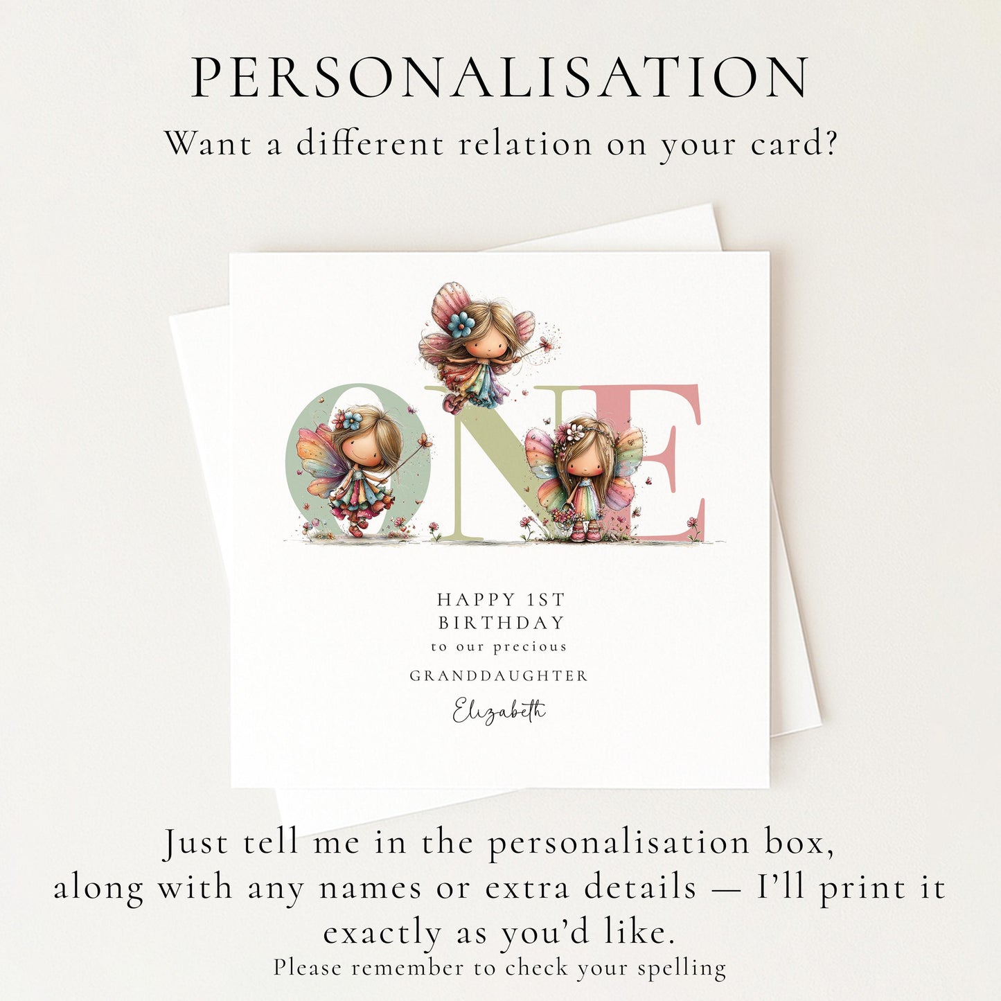 Personalized Granddaughter 1st Birthday Card, Fairy Keepsake