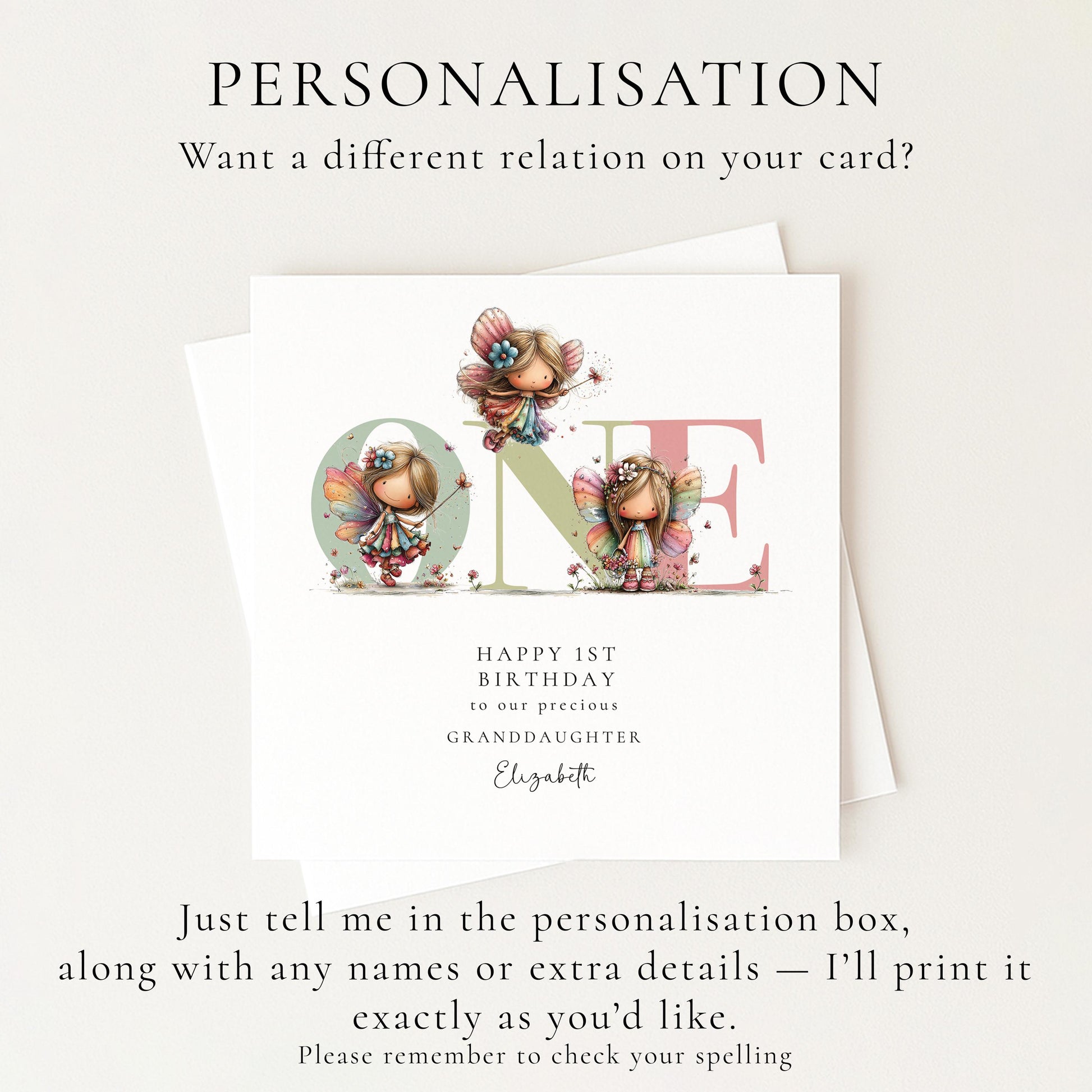 Personalized Granddaughter 1st Birthday Card, Fairy Keepsake