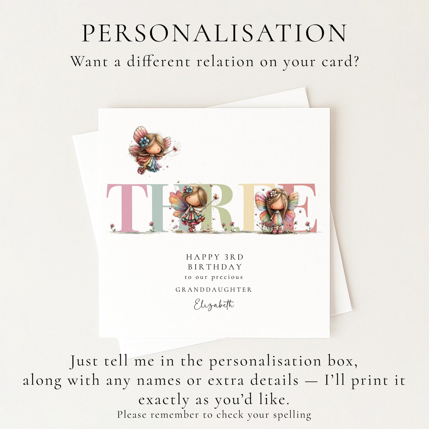 Personalized Granddaughter 3rd Birthday Card, Fairy Keepsake
