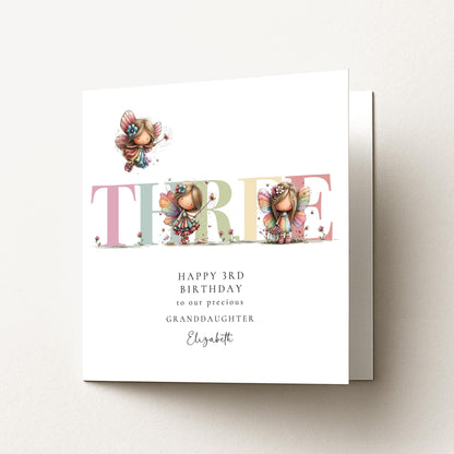 Personalized Granddaughter 3rd Birthday Card, Fairy Keepsake