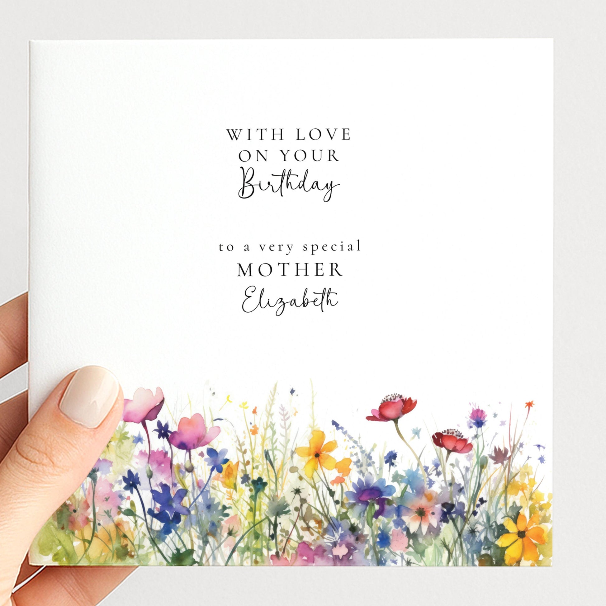 Birthday Card for Mother, Floral Birthday Card for Mum, Personalised Birthday Card, Elegant Wildflower Card