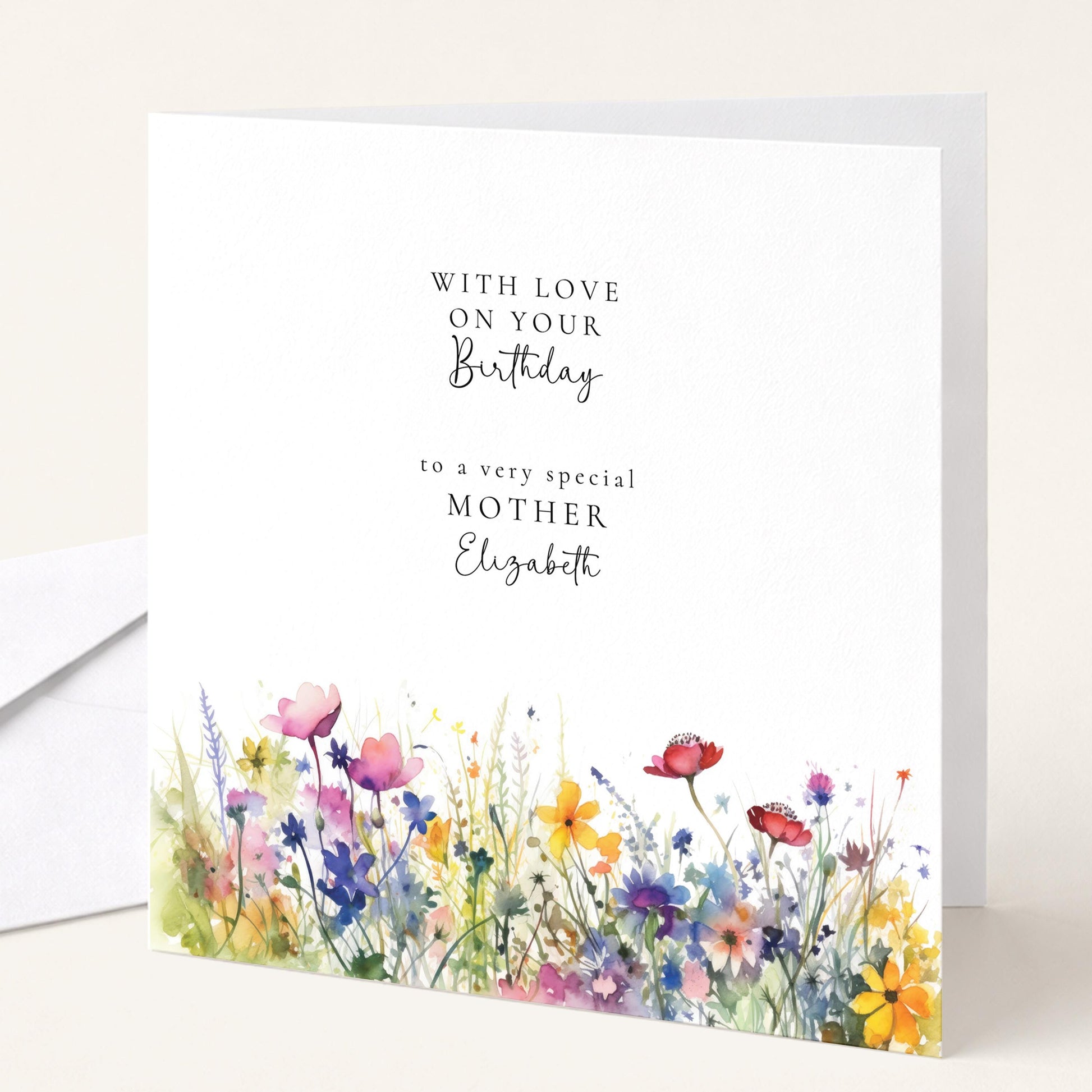 Birthday Card for Mother, Floral Birthday Card for Mum, Personalised Birthday Card, Elegant Wildflower Card