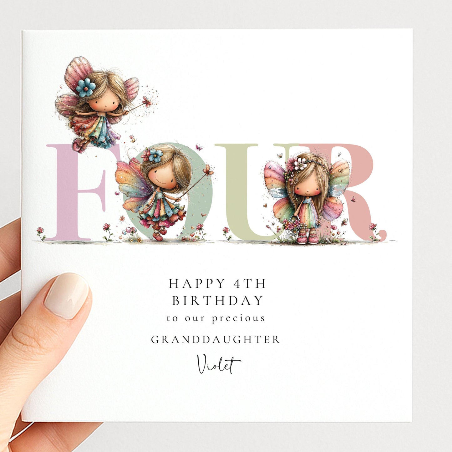 Personalized Granddaughter 4th Birthday Card, Fairy Keepsake