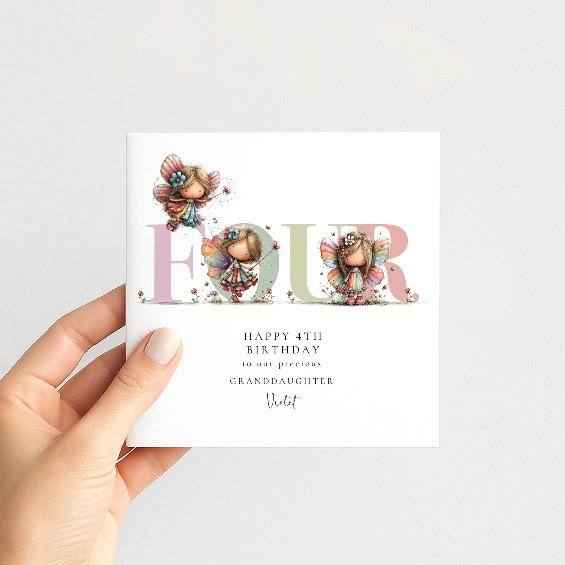 Personalized Granddaughter 4th Birthday Card, Fairy Keepsake