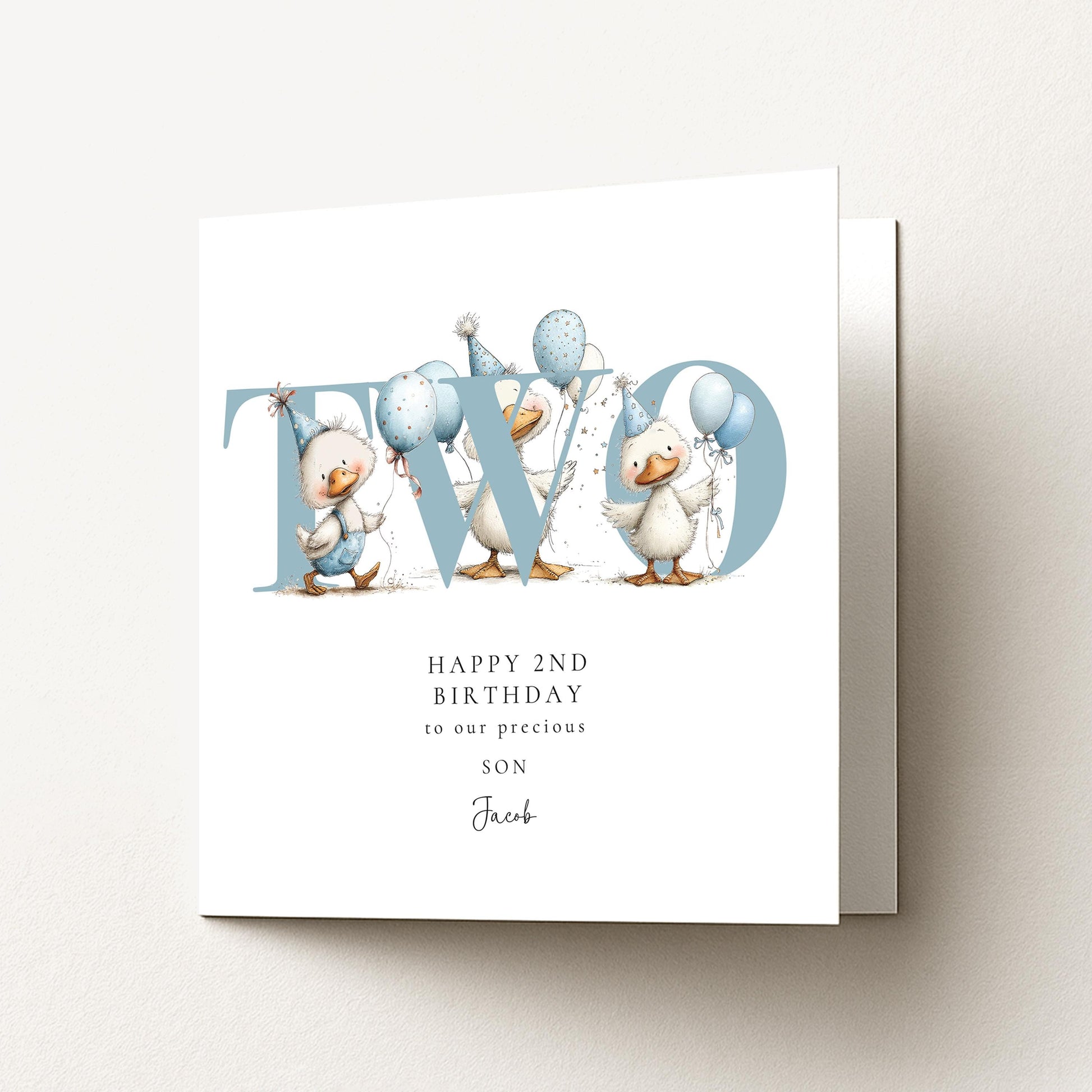 2nd Birthday Card for Son, Duck Birthday Card, Personalised Second Birthday Card, Cute Animal Birthday Card