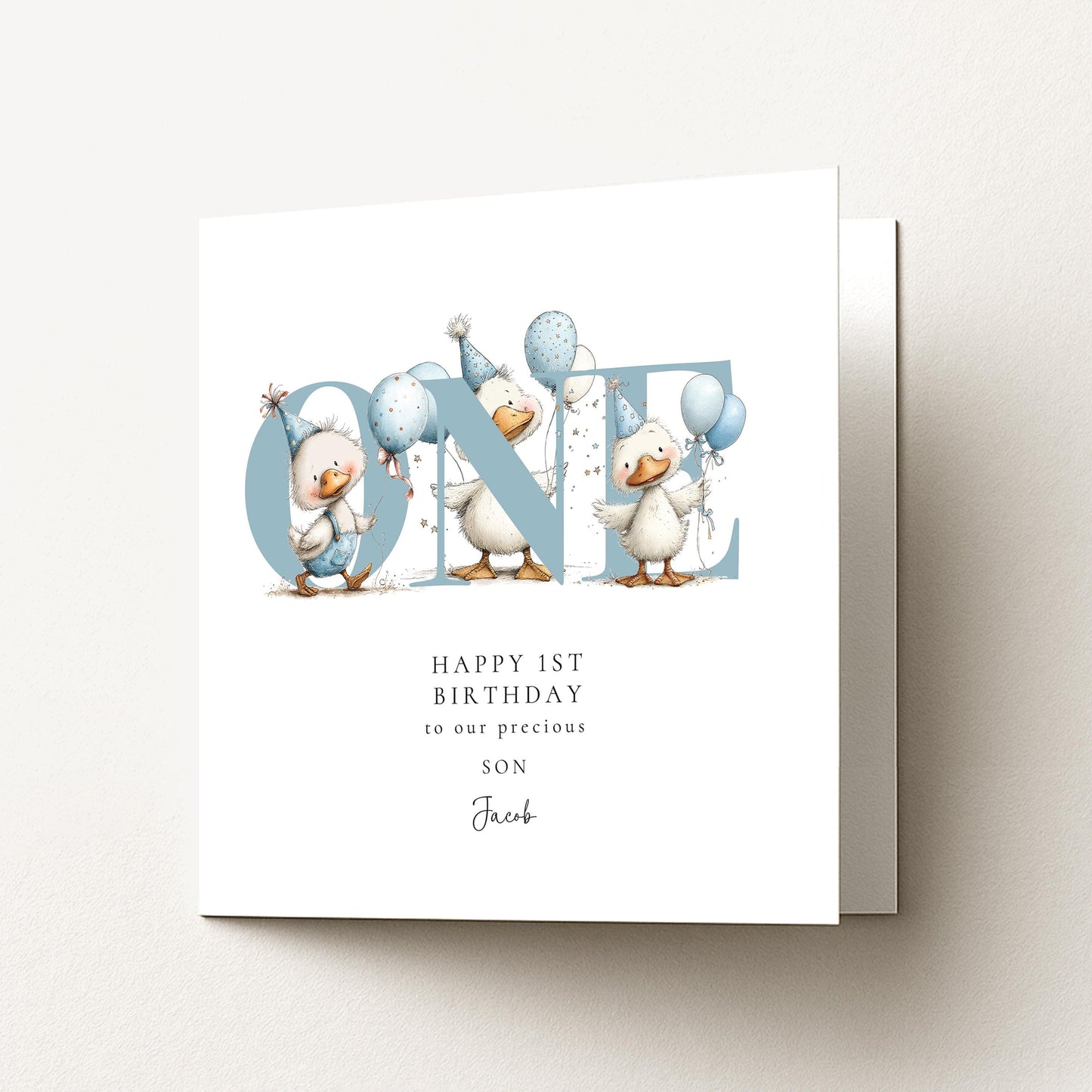 1st Birthday Card for Son, Duck Birthday Card, Personalised First Birthday Card, Cute Animal Birthday Card