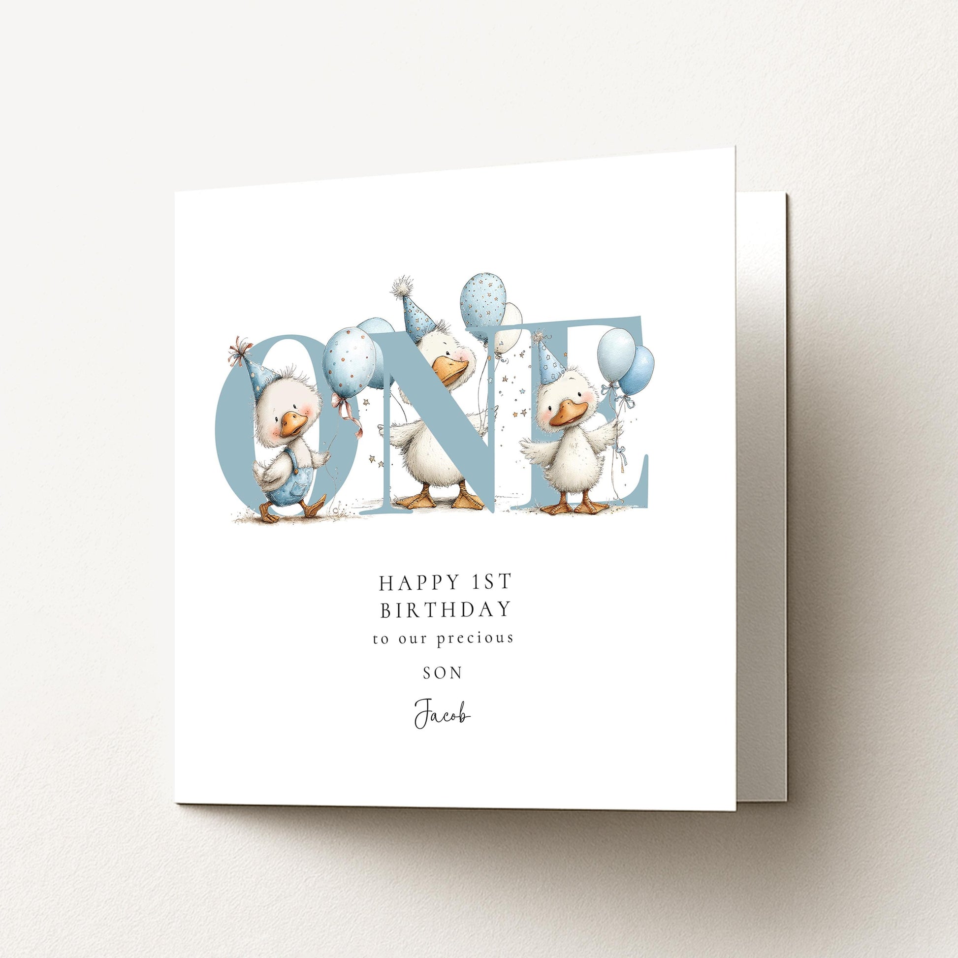 1st Birthday Card for Son, Duck Birthday Card, Personalised First Birthday Card, Cute Animal Birthday Card