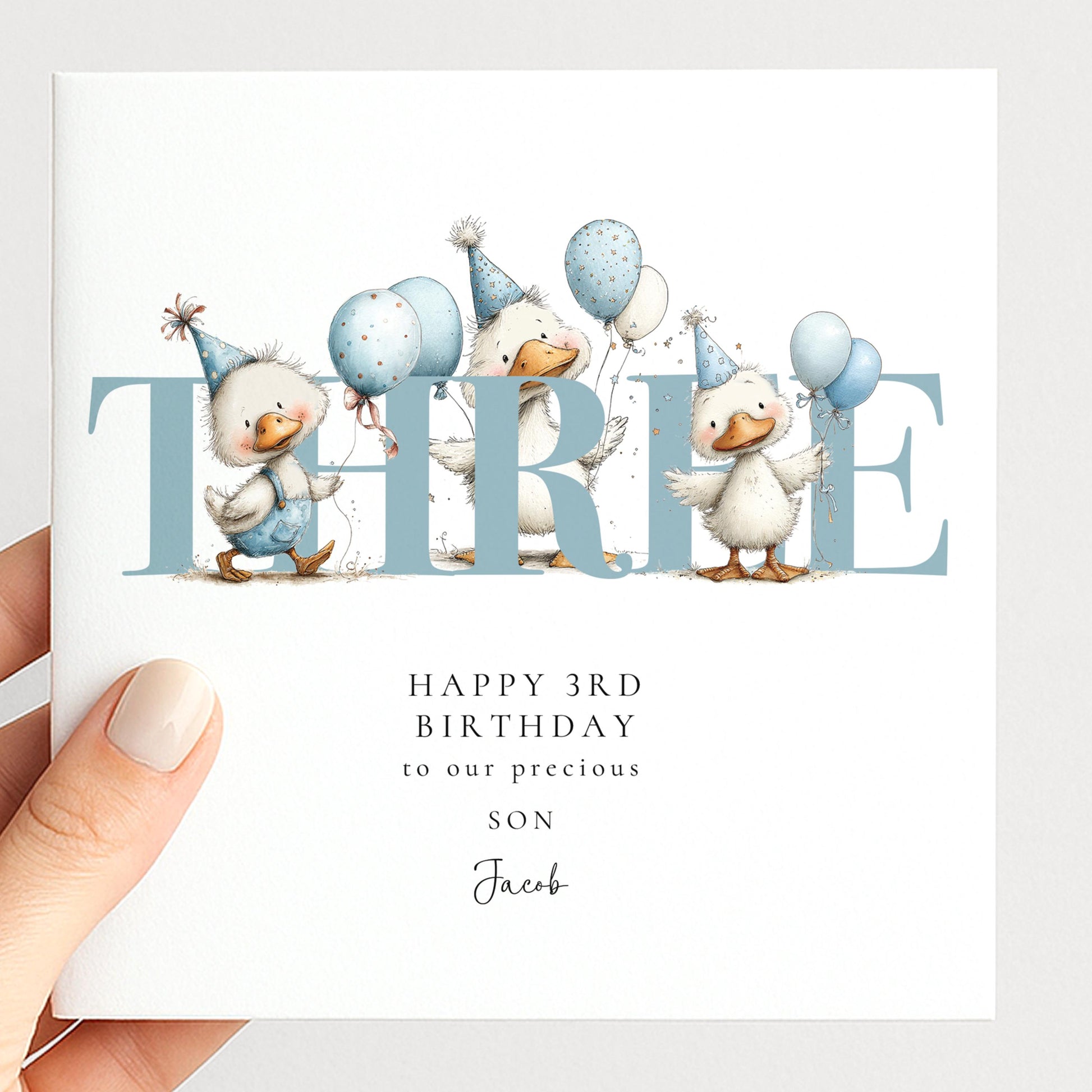 3rd Birthday Card for Son, Duck Birthday Card, Personalised Third Birthday Card, Cute Animal Birthday Card
