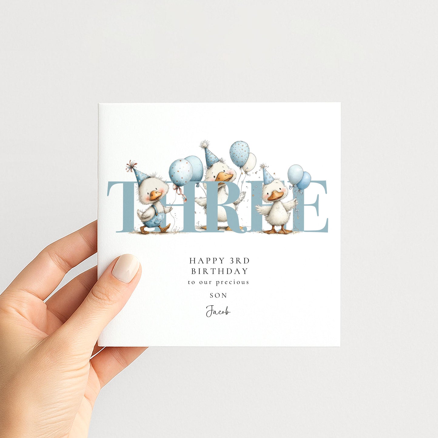 3rd Birthday Card for Son, Duck Birthday Card, Personalised Third Birthday Card, Cute Animal Birthday Card
