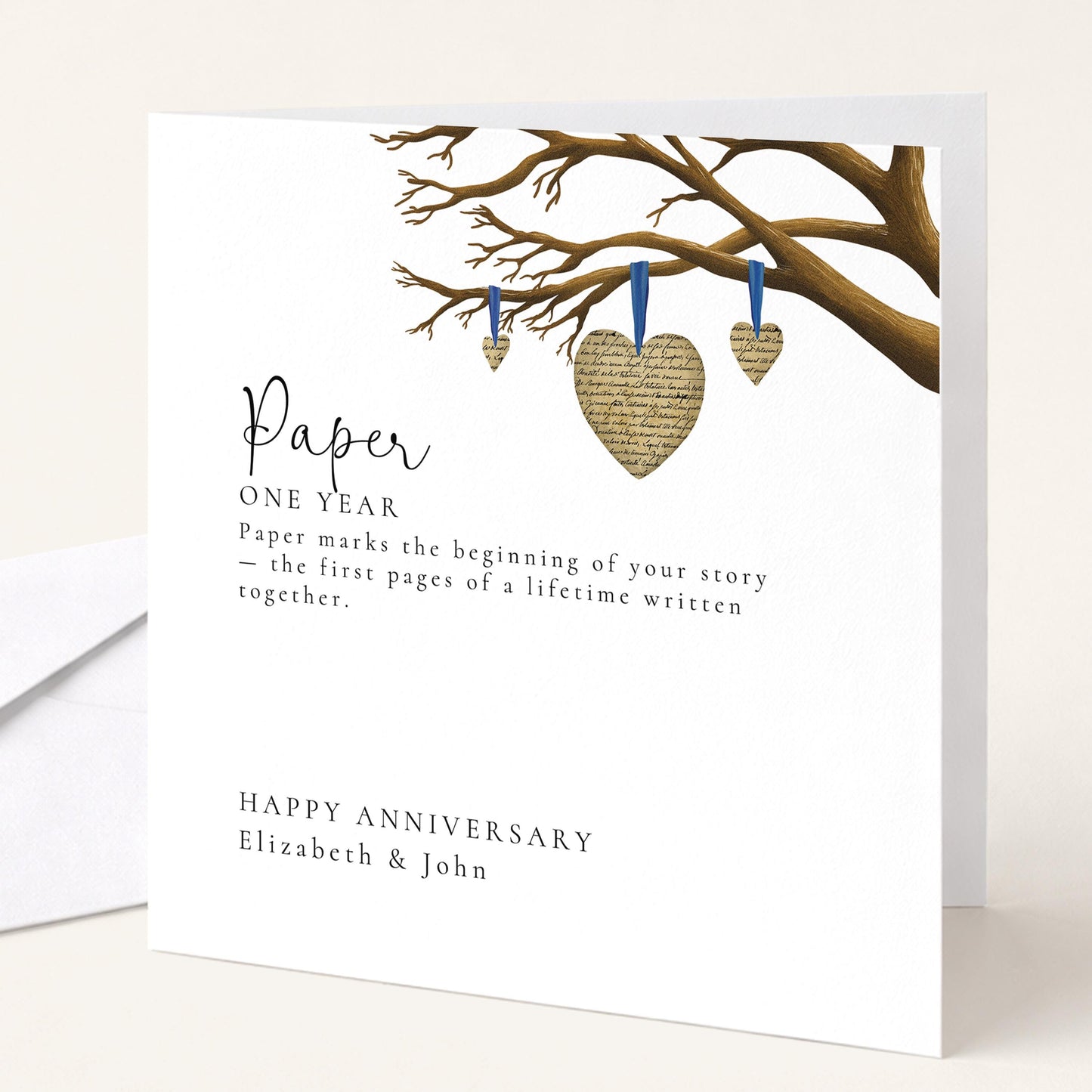 1st Wedding Anniversary Card, Paper Anniversary Card for Husband Wife or Couple, One Year Married Romantic Keepsake