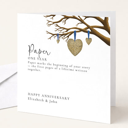 1st Wedding Anniversary Card, Paper Anniversary Card for Husband Wife or Couple, One Year Married Romantic Keepsake