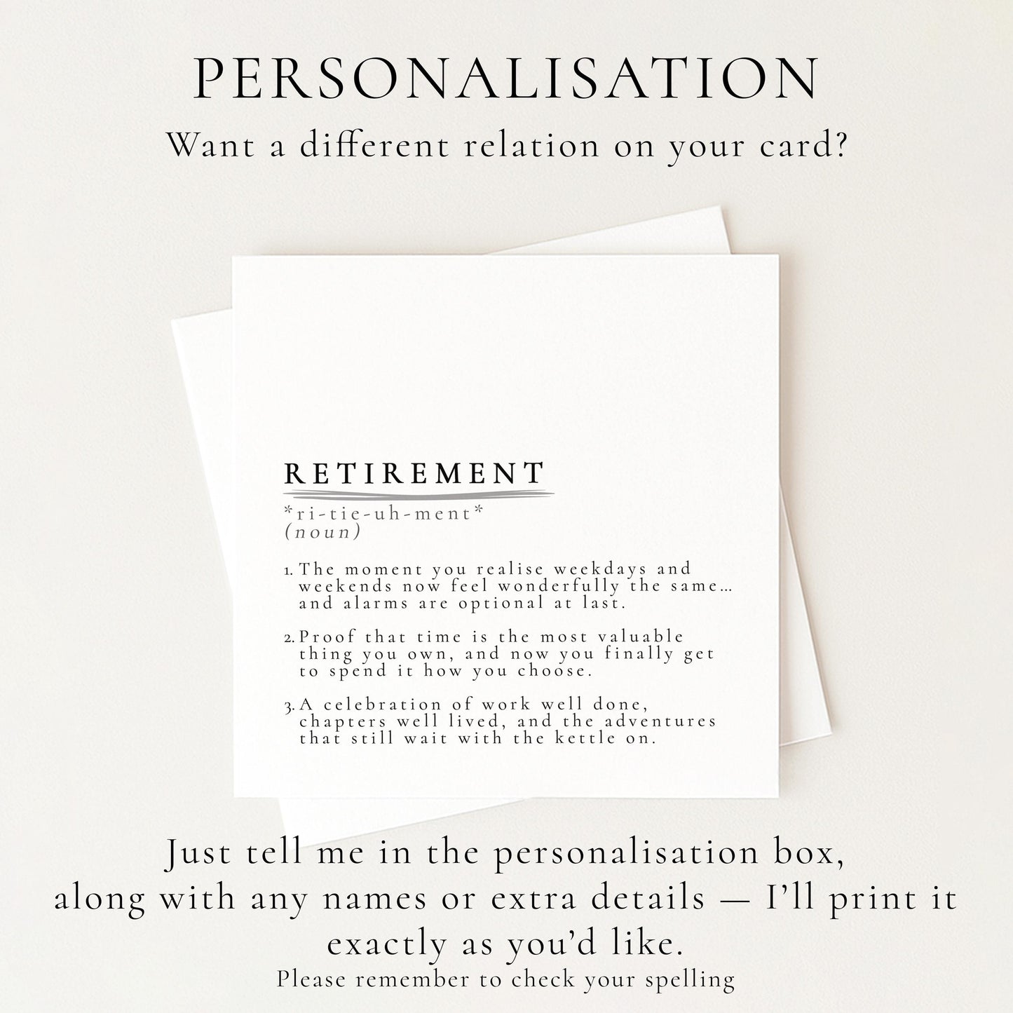 Retirement Definition Card, Dictionary Meaning Retirement Card, Sentimental Minimalist Card for Colleague or Friend, Work Leaving Card Idea
