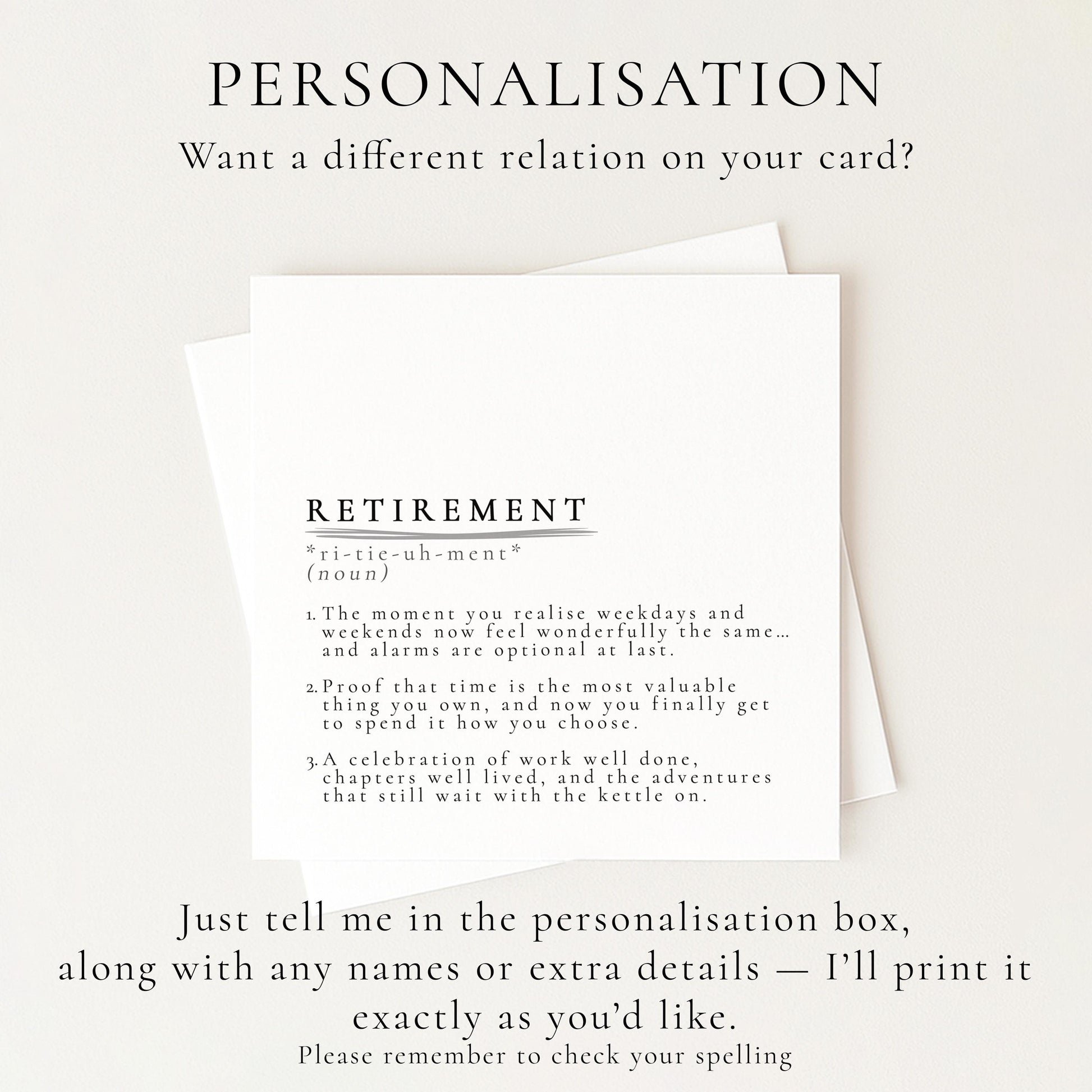 Retirement Definition Card, Dictionary Meaning Retirement Card, Sentimental Minimalist Card for Colleague or Friend, Work Leaving Card Idea