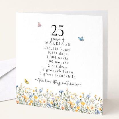 25th Wedding Anniversary Card, Personalised Silver Anniversary Card, 25 Years Together, Parents Anniversary Card Keepsake