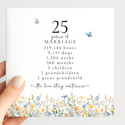 25th Wedding Anniversary Card, Personalised Silver Anniversary Card, 25 Years Together, Parents Anniversary Card Keepsake