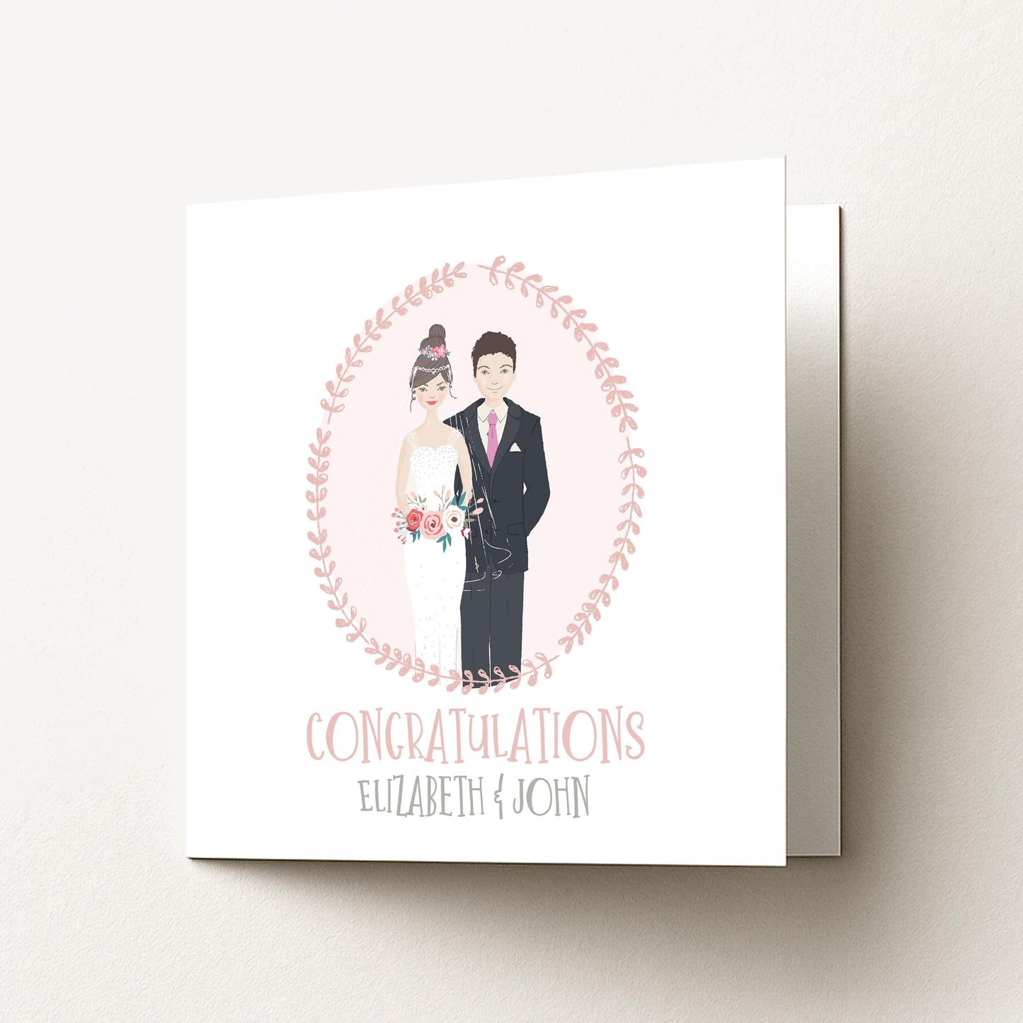 Personalised Wedding Congratulations Card, Whimsical Bride and Groom Illustration Card, Custom Couple Hair Options