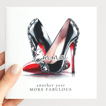Funny Birthday Card for Her, Another Year More Fabulous, Glam Heels Birthday Card, Stylish Friend Birthday Card, Fashion Lover Card
