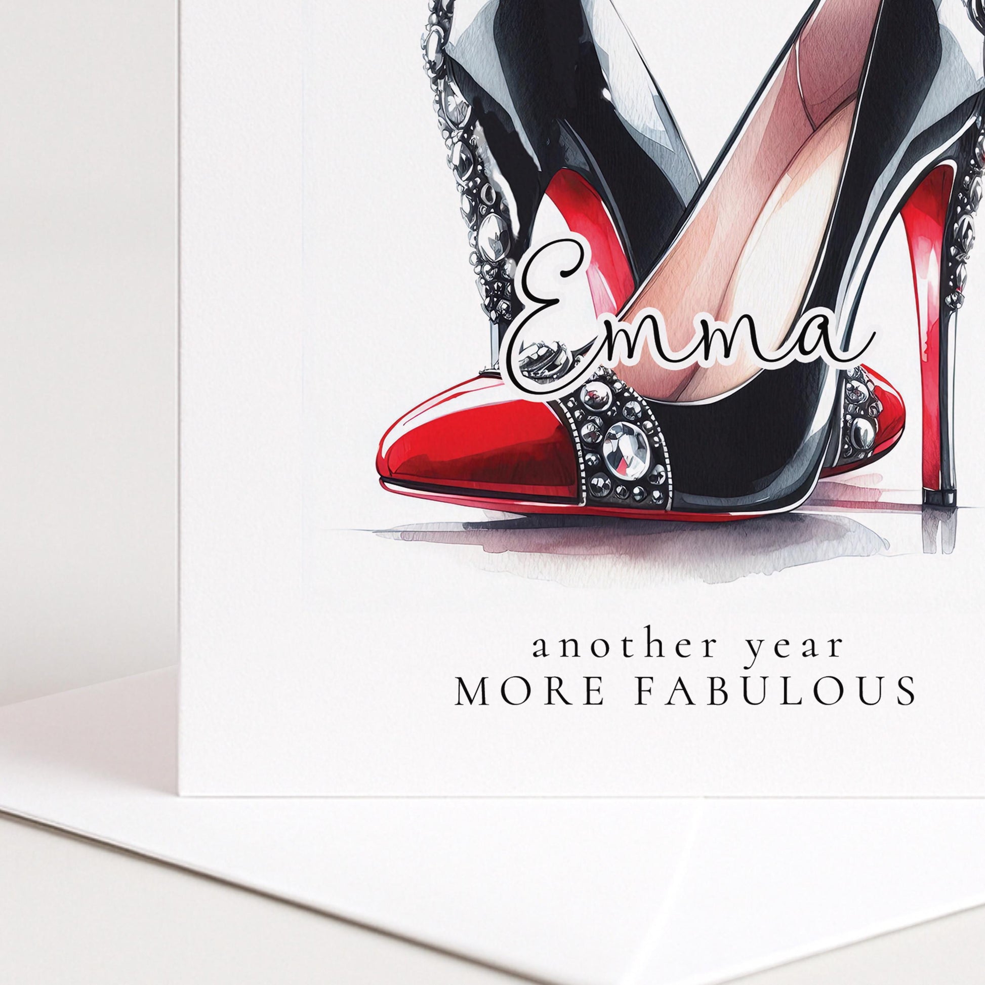 Funny Birthday Card for Her, Another Year More Fabulous, Glam Heels Birthday Card, Stylish Friend Birthday Card, Fashion Lover Card