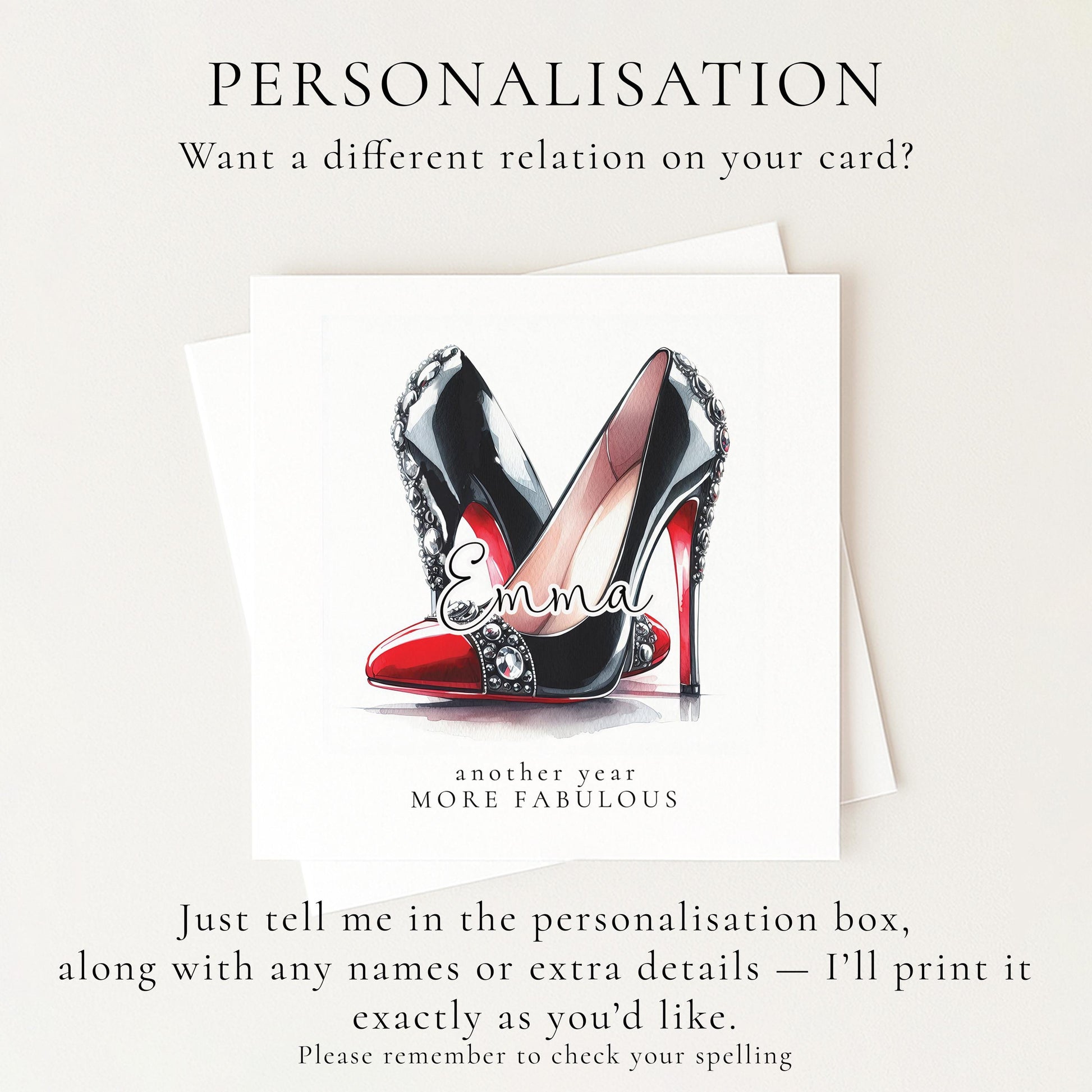 Funny Birthday Card for Her, Another Year More Fabulous, Glam Heels Birthday Card, Stylish Friend Birthday Card, Fashion Lover Card