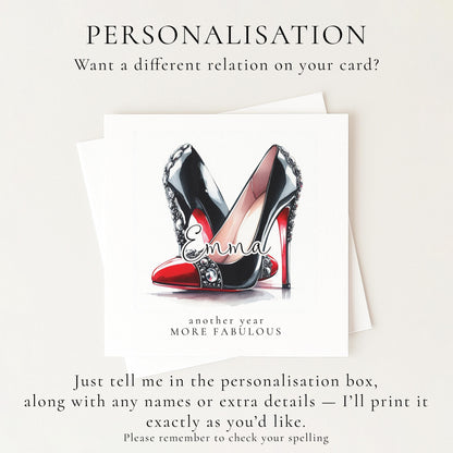 Funny Birthday Card for Her, Another Year More Fabulous, Glam Heels Birthday Card, Stylish Friend Birthday Card, Fashion Lover Card