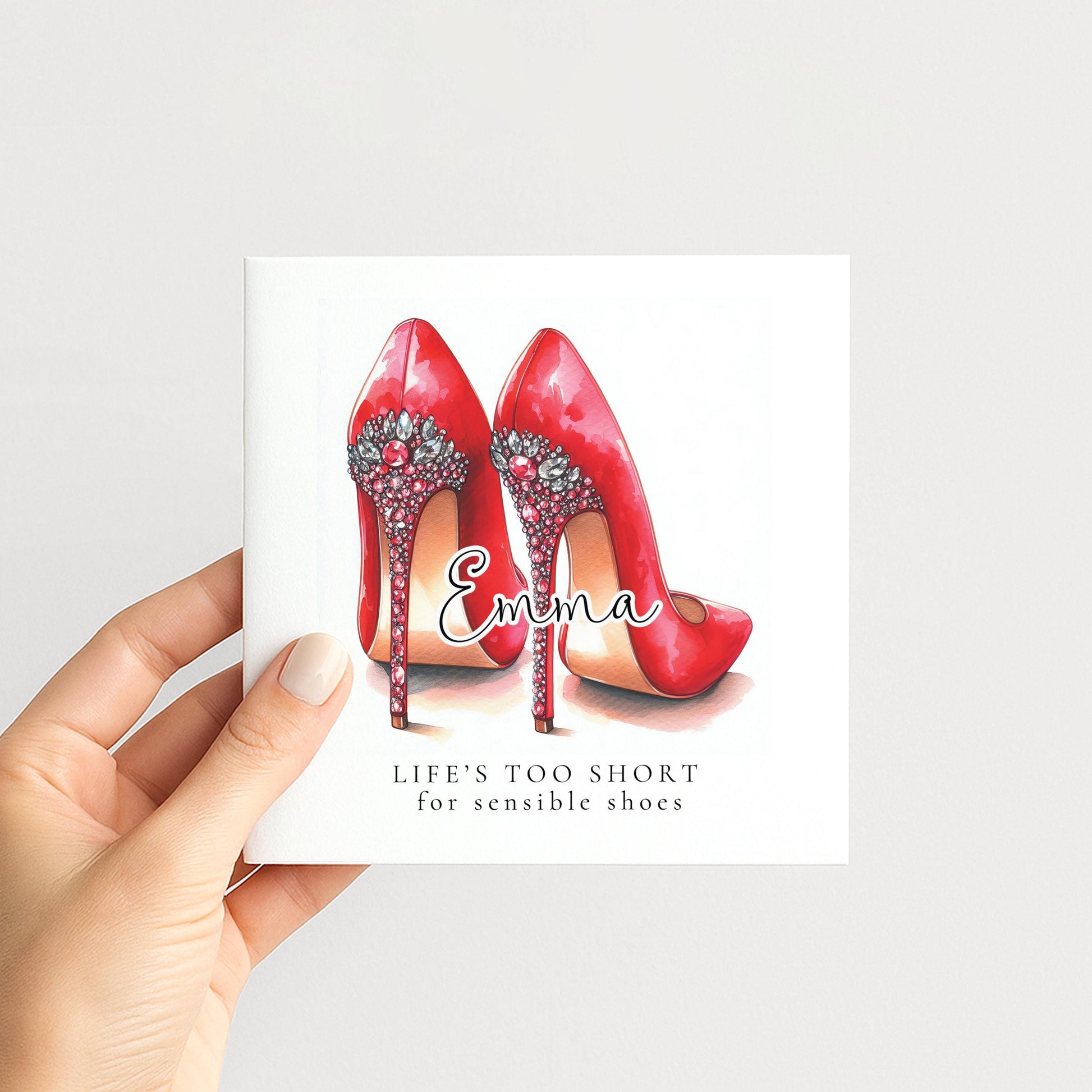 Funny Birthday Card for Her, Life’s Too Short for Sensible Shoes, Red Glam Heels Birthday Card, Stylish Friend Card, Fashion Lover Gift