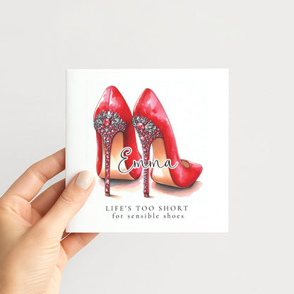 Funny Birthday Card for Her, Life’s Too Short for Sensible Shoes, Red Glam Heels Birthday Card, Stylish Friend Card, Fashion Lover Gift