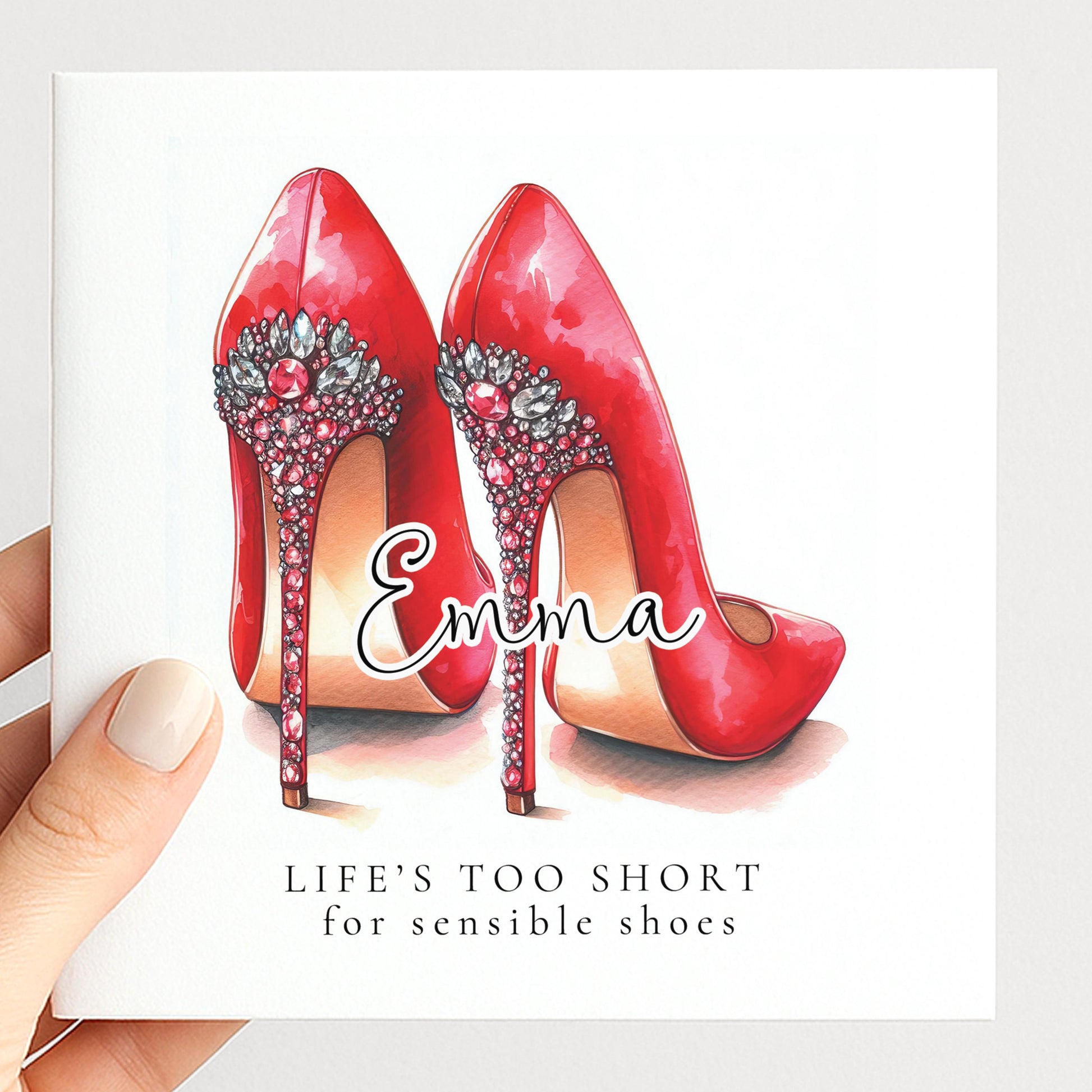 Funny Birthday Card for Her, Life’s Too Short for Sensible Shoes, Red Glam Heels Birthday Card, Stylish Friend Card, Fashion Lover Gift