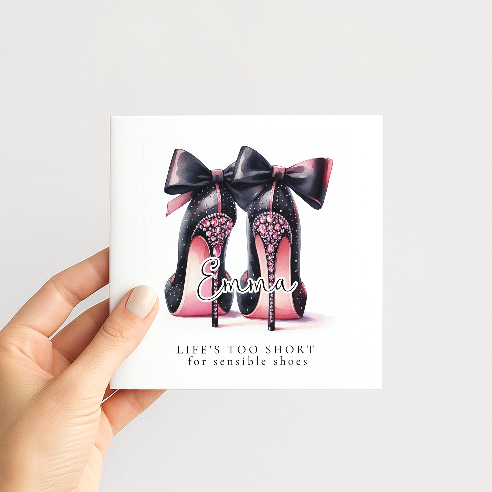 Funny Birthday Card for Her, Life’s Too Short for Sensible Shoes, Glam Bow Heels Card, Stylish Friend Birthday, Fashion Lover Gift