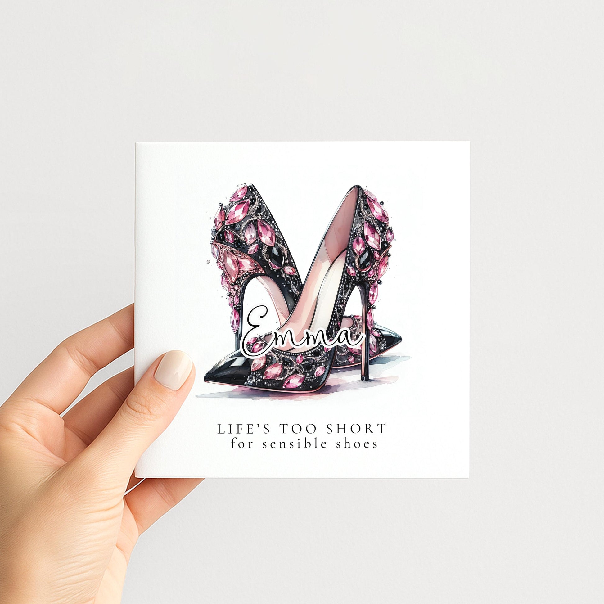 Funny Birthday Card for Her, Life’s Too Short for Sensible Shoes, Glam Jewel Heels Card, Stylish Friend Birthday, Fashion Lover Gift