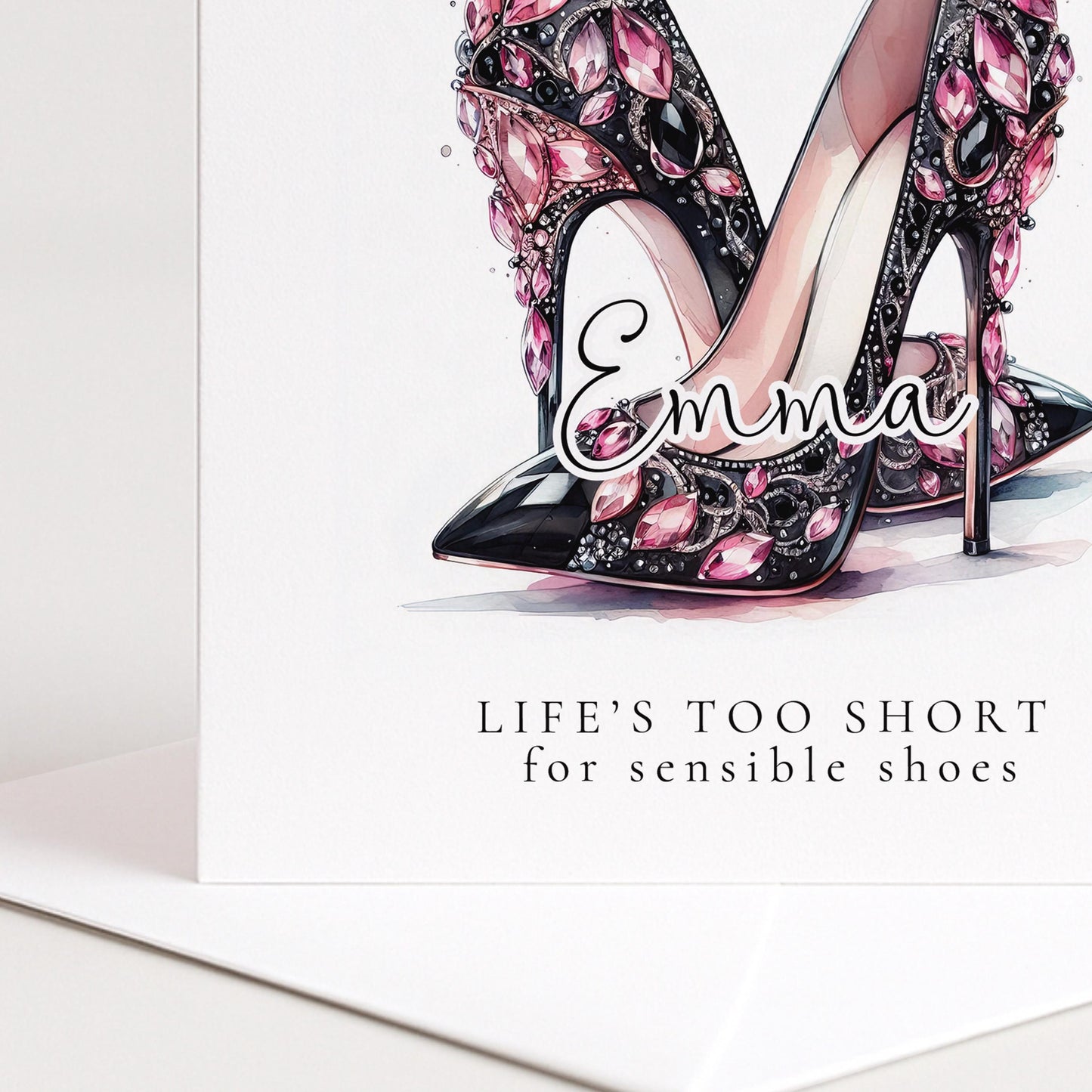 Funny Birthday Card for Her, Life’s Too Short for Sensible Shoes, Glam Jewel Heels Card, Stylish Friend Birthday, Fashion Lover Gift