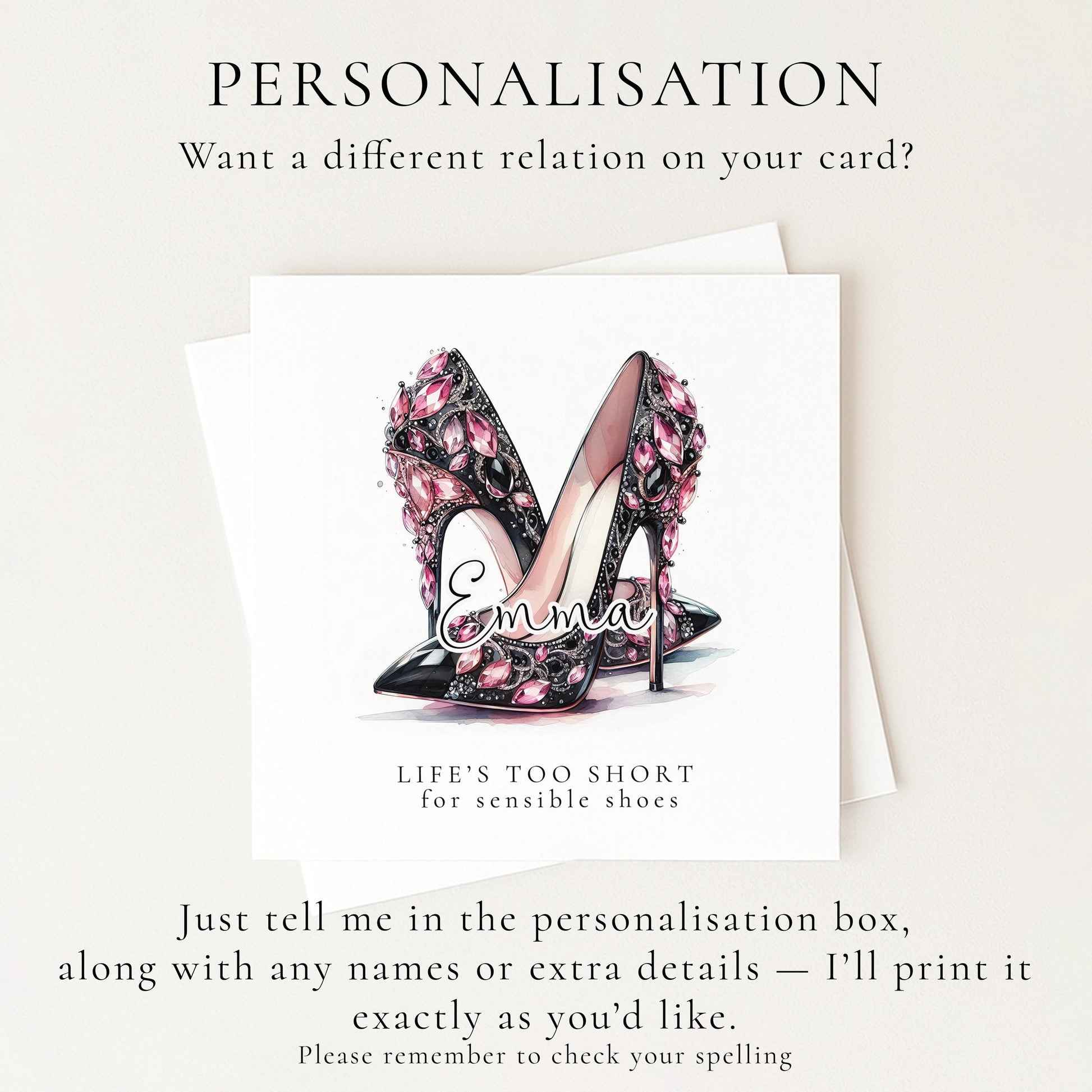 Funny Birthday Card for Her, Life’s Too Short for Sensible Shoes, Glam Jewel Heels Card, Stylish Friend Birthday, Fashion Lover Gift