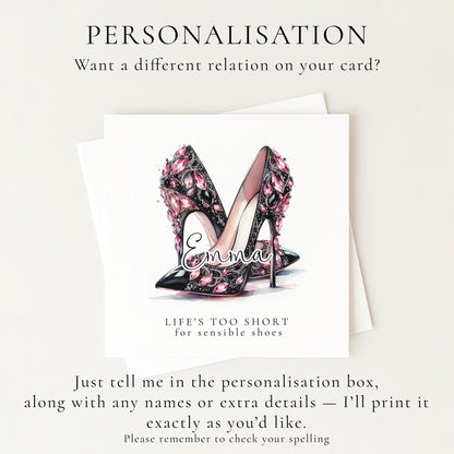 Funny Birthday Card for Her, Life’s Too Short for Sensible Shoes, Glam Jewel Heels Card, Stylish Friend Birthday, Fashion Lover Gift
