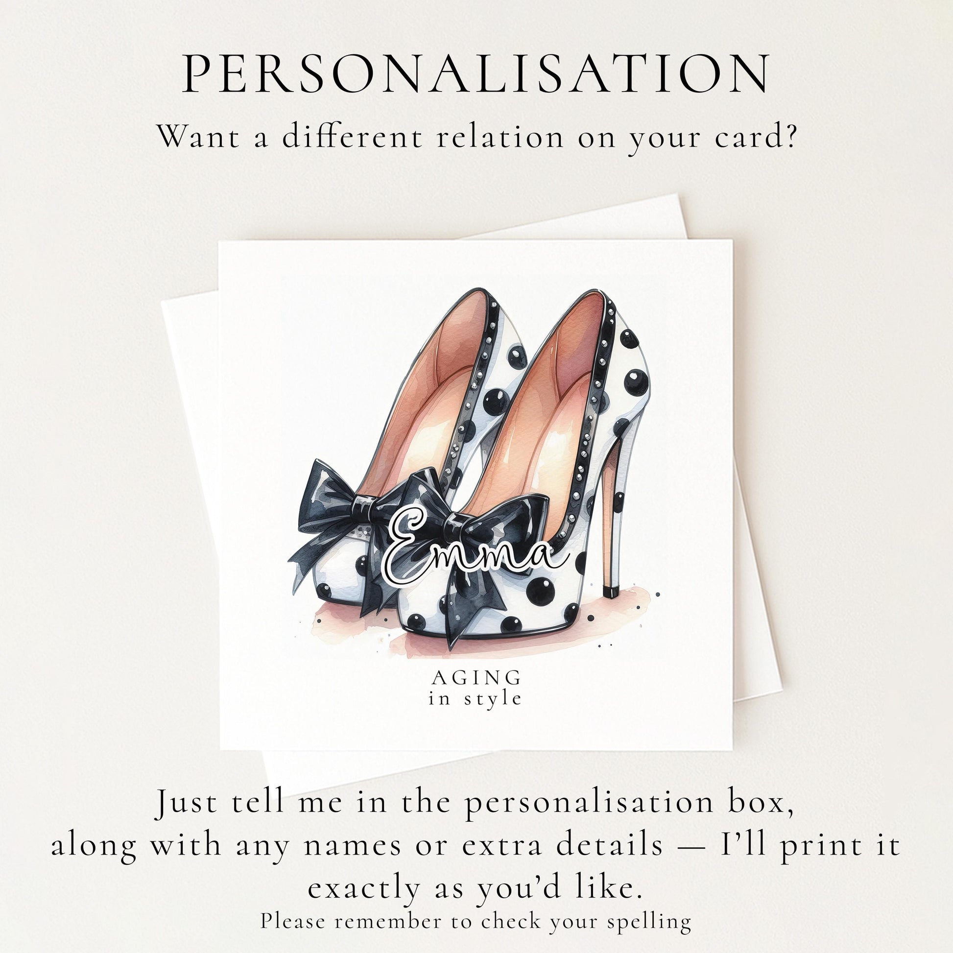 Funny Birthday Card for Her, Aging in Style, Polka Dot Glam Heels Birthday Card, Stylish Friend Birthday Card, Fashion Lover Gift