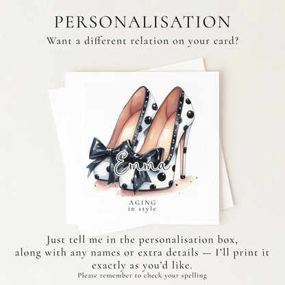 Funny Birthday Card for Her, Aging in Style, Polka Dot Glam Heels Birthday Card, Stylish Friend Birthday Card, Fashion Lover Gift
