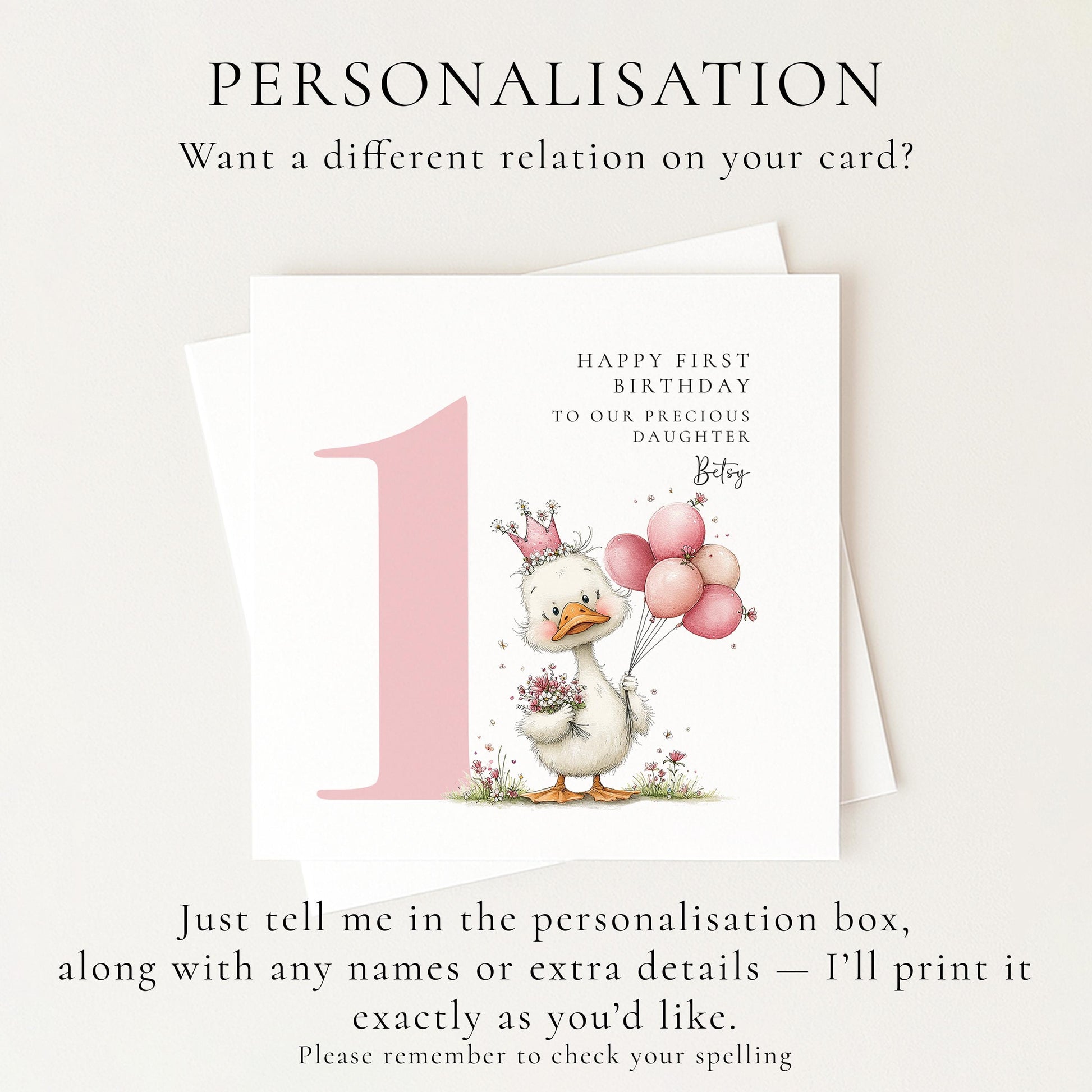 Personalised 1st Birthday Card for Girl, First Birthday Daughter Card, Baby Girl Age 1 Card, Custom Name First Birthday Keepsake