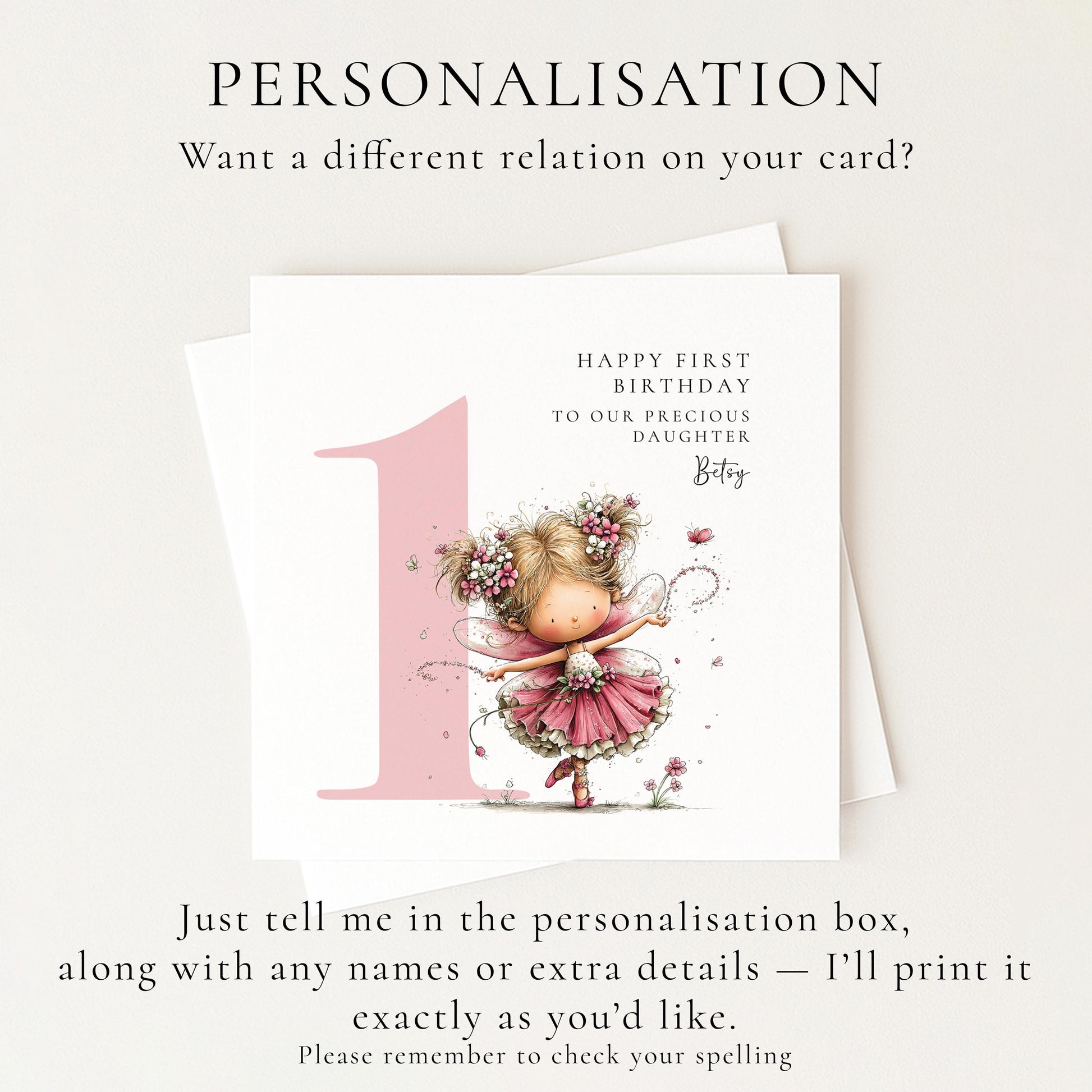 Personalised 1st Birthday Card for Girl, Fairy Birthday Daughter Card, Blonde Baby Girl Age 1 Card, Custom Name First Birthday Keepsake